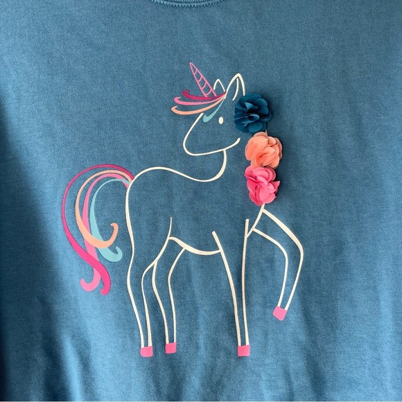 🌼 5/$25 365 Kids Girls Unicorn Sweatshirt Size 10 | Blue Pullover Crewneck - Picture 2 of 7